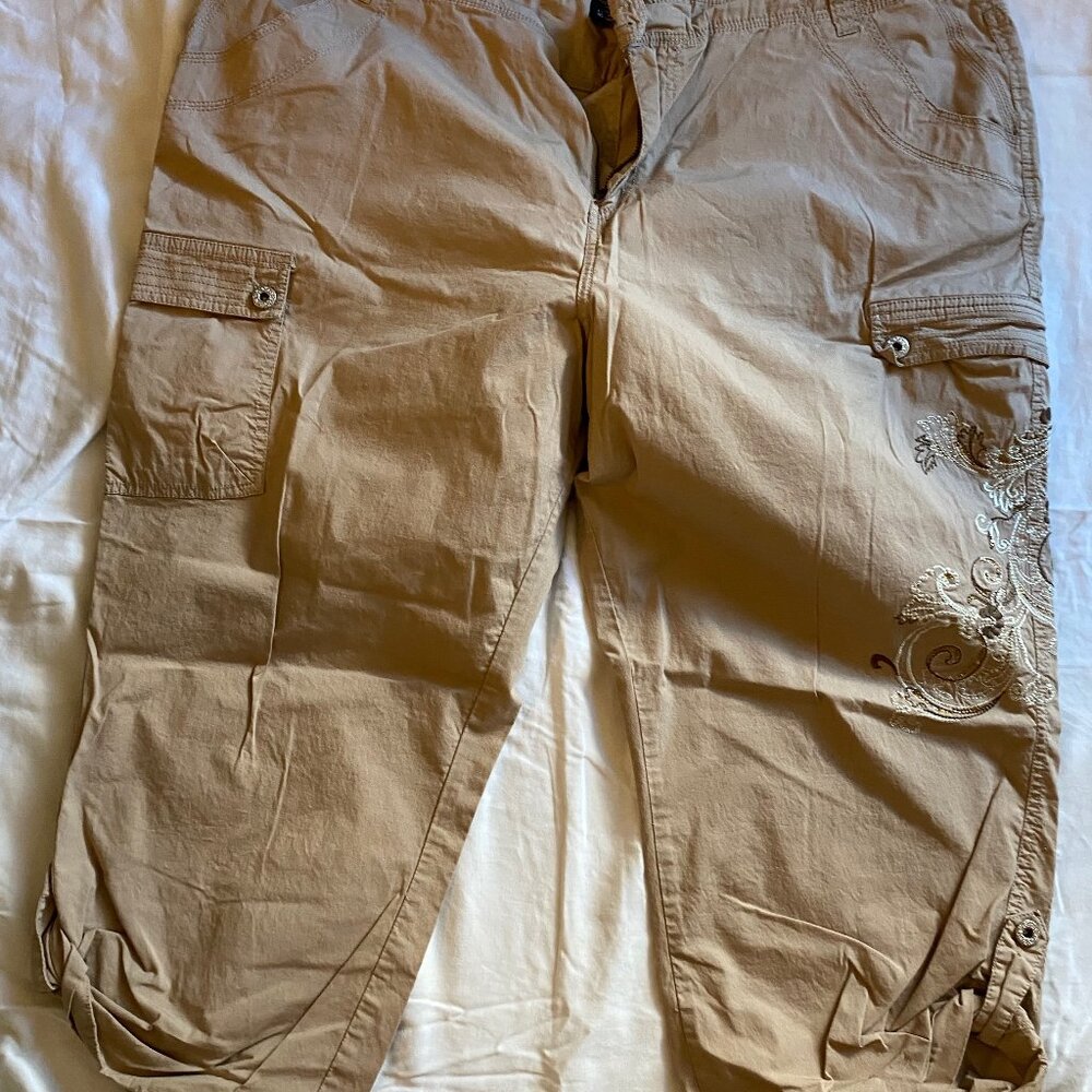 Lane Bryant Tan Capri with Embroidery and Gem Design